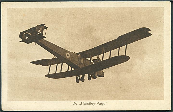 Britisk Handley Page Type O bombemaskine. Belgisk postkort med mindre skader.