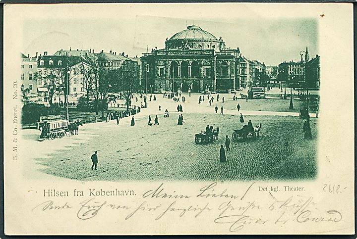 10 øre Våben på brevkort (Hilsen fra Kjøbenhavn) annulleret med tysk stempel i Warnemünde d. 5.8.1901 og sidestemplet Aus Dänemark til Hersfeld, Tyskland.
