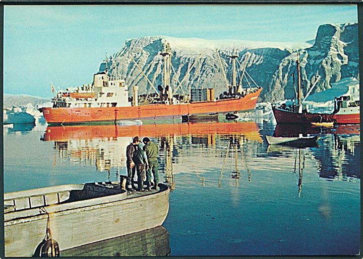 Grønland. Losning af sidste skib, Umanak. KGH no. 167. Trykt af Dansk Kliche Fabrik. 