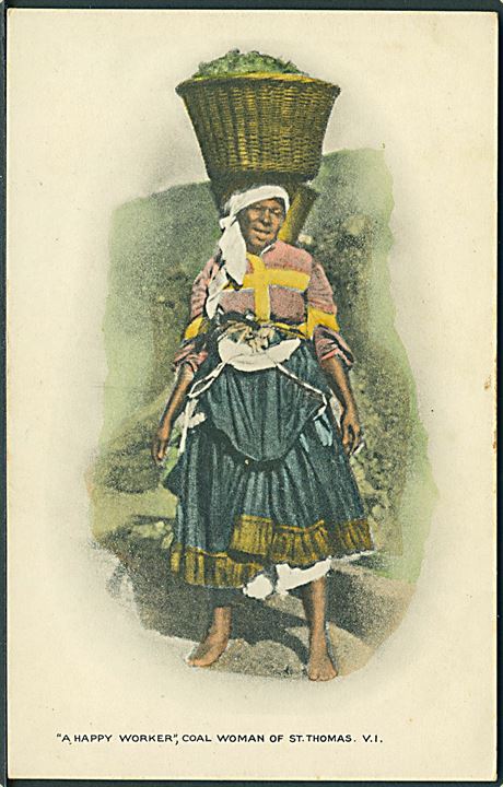 Dansk Vestindien. A happy worker, coal woman of St. Thomas. Taylor's Book store no. 4851. 