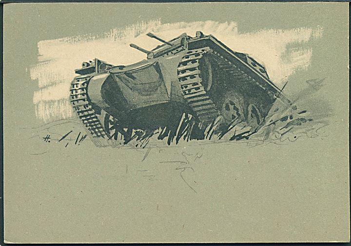 Feltpostkort med tysk kampvogn. U/no. 