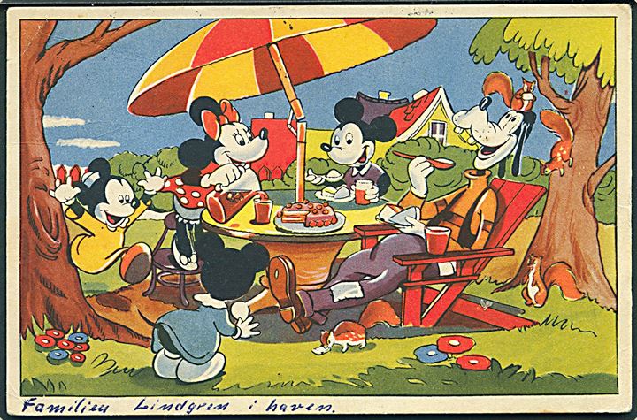 Walt Disney med Mickey Mouse, Minnie Mouse, Fedtmule. Mickey Mouse Corp, serie 159. Afrevet mærke. 