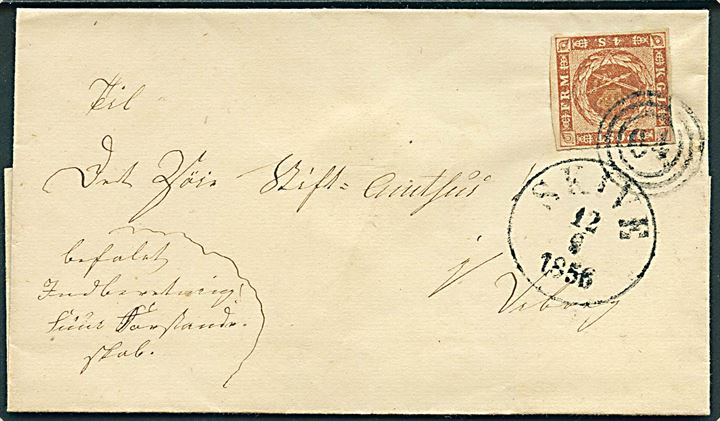 4 sk. 1854 udg. på brev mærket Befalet Indberetning Fuur Forstanderskab annulleret med nr.stempel 64 og sidestemplet antiqua Skive d. 12.9.1856 til Viborg. Fur fik først eget brevsamlingssted pr. 1.4.1873.