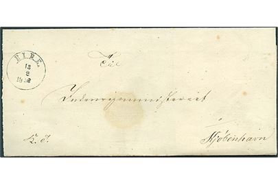 1852. Ufrankeret tjenestebrev fra Ribe Amtsstue med 1½ ringsstempel Ribe. d. 13.2.1852 til Kjøbenhavn.
