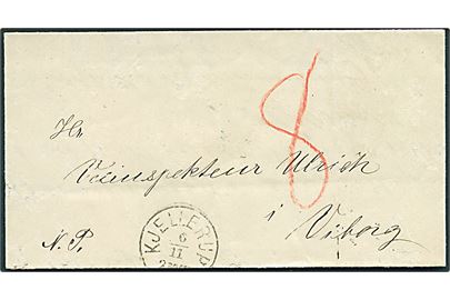 Ufrankeret N.P. forsendelse (Nedsat porto) fra Lysgaard og Hids Herreders Kontoir med lapidar Kjellerup d. 6.11.1875 til Viborg. Påskrevet 8 øre porto.