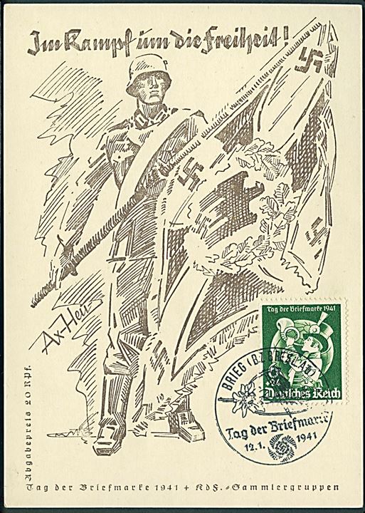 Tag der Briefmarke 1941. Propagandakort med 6+24 pfg. stemplet i Brieg d. 12.1.1941.