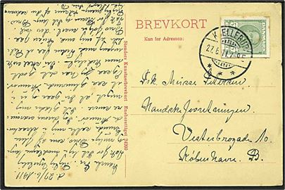 5 øre Fr. VIII helsagsafklip som frankering på brevkort fra Kjellerup d. 27.6.1911 til København.