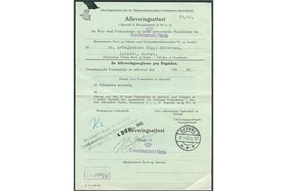 Afleveringsattest - formular F.71 (3-44 A5) - for brev med forkyndelse fra Varde stemplet Oksbøl d. 17.4.1945.