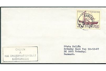 3,10 kr. på brev fra Karlskorna d. 16.2.1988 til Brøndby, Danmark. Rammestempel: Chefen å HM Undervattensbåt Sjöhunden.