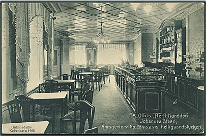 København. F. A. Otto's Efterfl. Konditori. Johannes Steen, Amagertorv no. 23. Guldmedaille København 1908. 