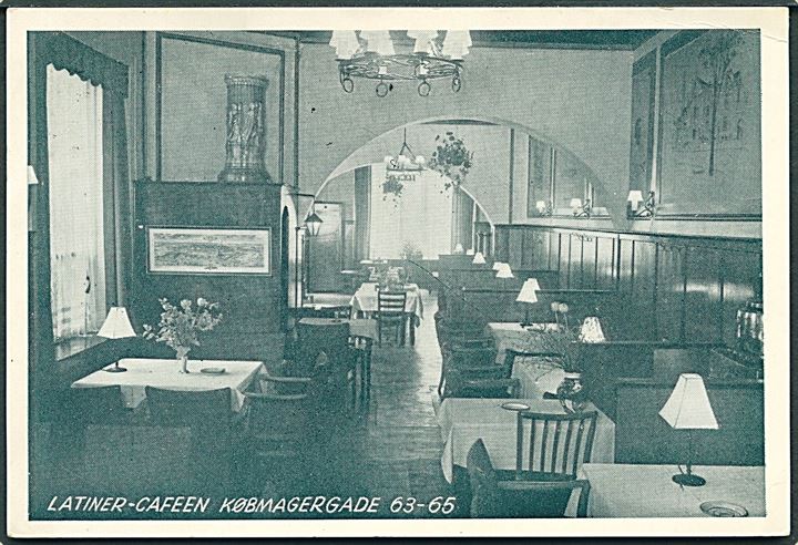 København. Latiner - Cafeen, Købmagergade 63 - 65. Reklamekort. U/no. 