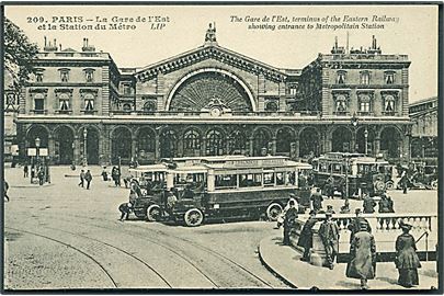 Paris. La Gare de 1'Est et la station du Métro. Men busser. No. 209. 