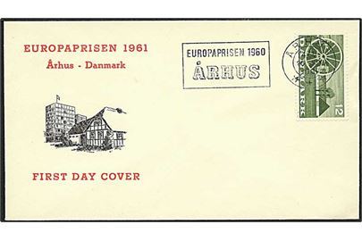 12 øre Landbrug på uadresseret FDC annulleret med TMS Europaprisen 1960 Århus / Århus d. 26.6.1961.