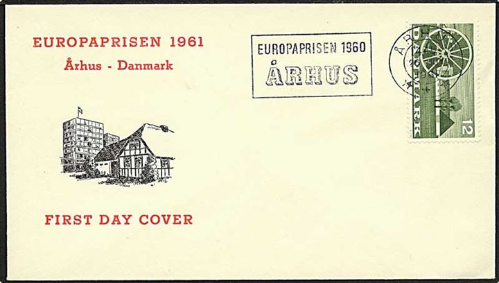 12 øre Landbrug på uadresseret FDC annulleret med TMS Europaprisen 1960 Århus / Århus d. 26.6.1961.