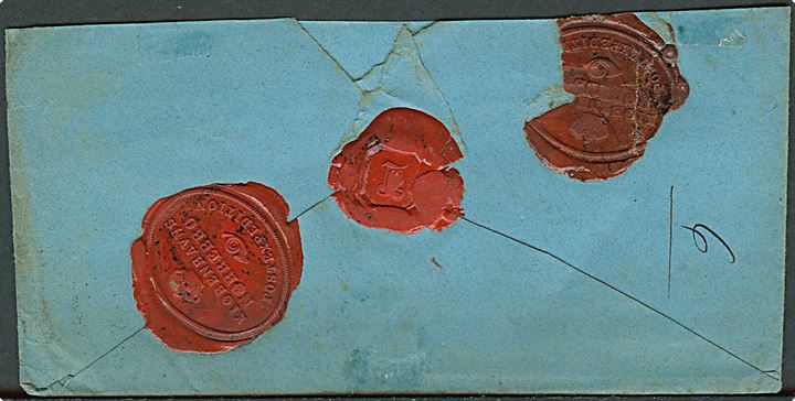 1864. Franco værdibrev med antiqua stempel Kbh. Nørb. Exp. d. 24.6.1864 til menig ved 18. Regiment, Feltpost 3. Påskrevet 14 sk. betalt. På bagsiden laksegl fra Nørrebros Postexpedition.