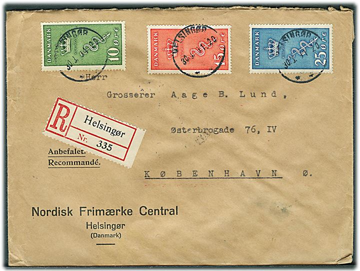 Komplet sæt Kræftmærker på anbefalet brev fra Helsingør d. 30.8.1929 til København.