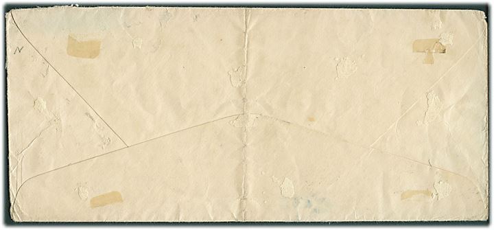 Amerikansk brev med affaldet frimærke fra Waterville d. 29.12.1939 til Lyngby, Danmark. Stemplet “Beskadiget af Søvand”. Fra S/S “Vidars” krigsforlis i Nordsøen.