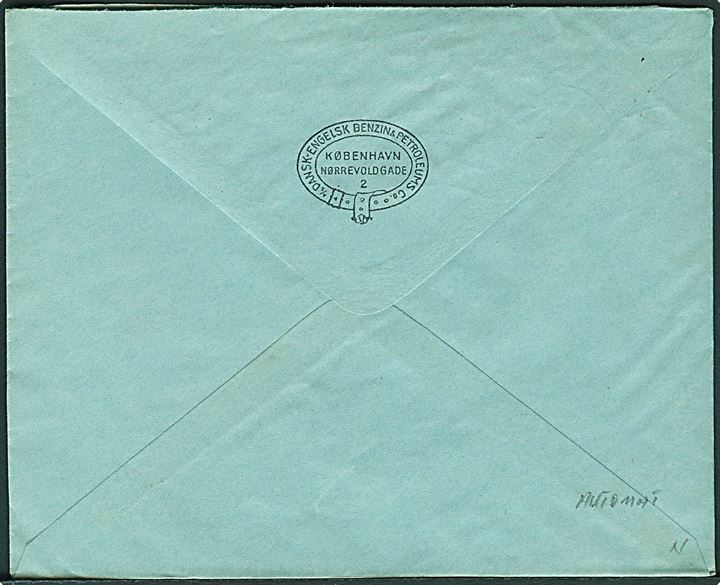 20 øre Genforening med automat-afskæring på rude-kuvert fra firma Dansk-Engelsk Benzin & Petroleums Co. i Kjøbenhavn d. 6.7.1921. 