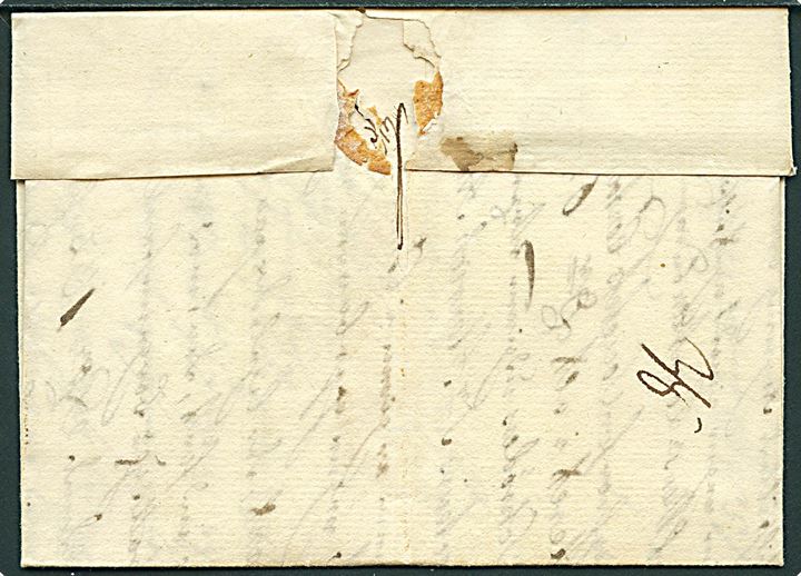 1749. Francobrev med indhold dateret i Kjøbenhavn d. 1.6.1749 til Handelskammeret i Westerwick, Sverige. Påskrevet: Franco Helsingör. Flere påtegninger.