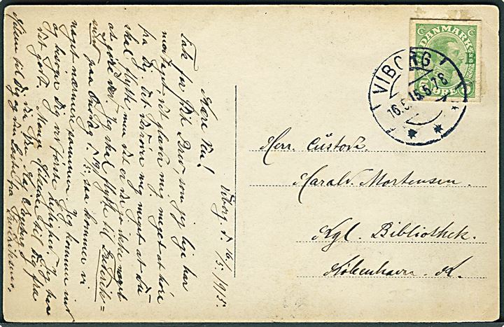 5 øre afklip fra Soldaterbrevkort som frankering på brevkort (Foto af soldat) fra Viborg d. 16.5.1915 til Kjøbenhavn. Meget usædvanlig frankering.