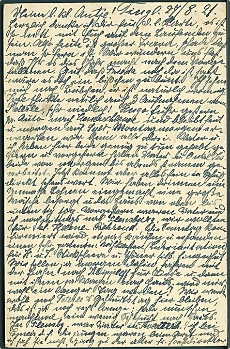 10+15 øre Chr. X provisorisk helsagsbrevkort (fabr. 57-H) annulleret med brotype Vb Tinglev B. d. 27.8.1921 til Rendsburg, Tyskland. Godt stempel som annullering.