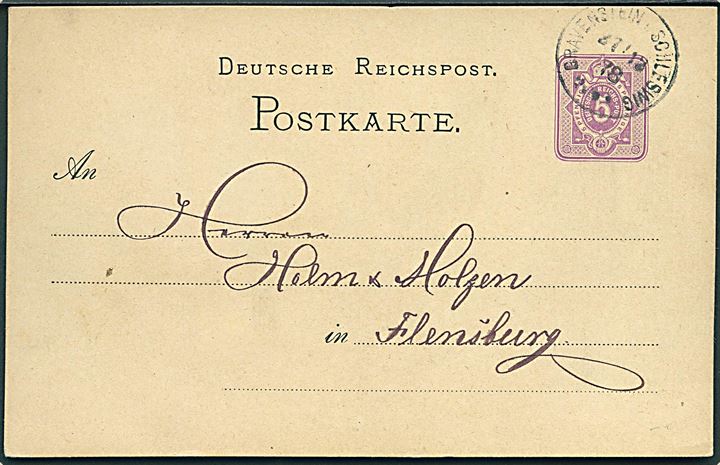 5 pfg. helsagsbrevkort fra Ekensund annulleret med enringsstempel Gravenstein i. Schleswig d. 27.12.1878 til Flensburg. Sjældent stempel. DAKA 2500,-
