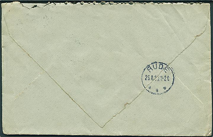 5 øre og 15 øre Chr. X på brev annulleret med bureau-stempel Sønderborg - Nørborg sn1 T.3 d. 24.8.1920 til Rude på Sjælland.
