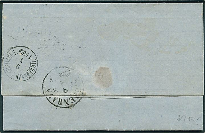 12 öre Våben på skibsbrev fra Malmö annulleret med antiqua Fra Sverige d. 9.4.1872 til Kjøbenhavn. Ank.stemplet lapidar Kiøbenhavn Christiansh. d. 9.4.1872.