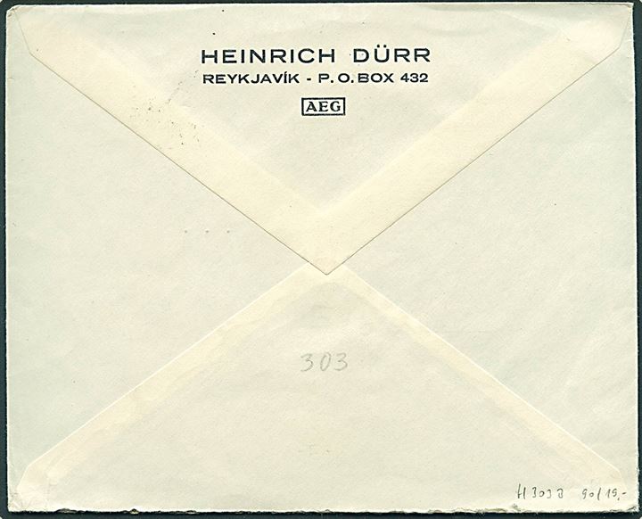 35 aur Jochumsson på fortrykt kuvert fra Reykjavik annulleret med skibsstempel “Paquebot” og sidestemplet Esbjerg d. 8.11.1937 til Berlin, Tyskland.
