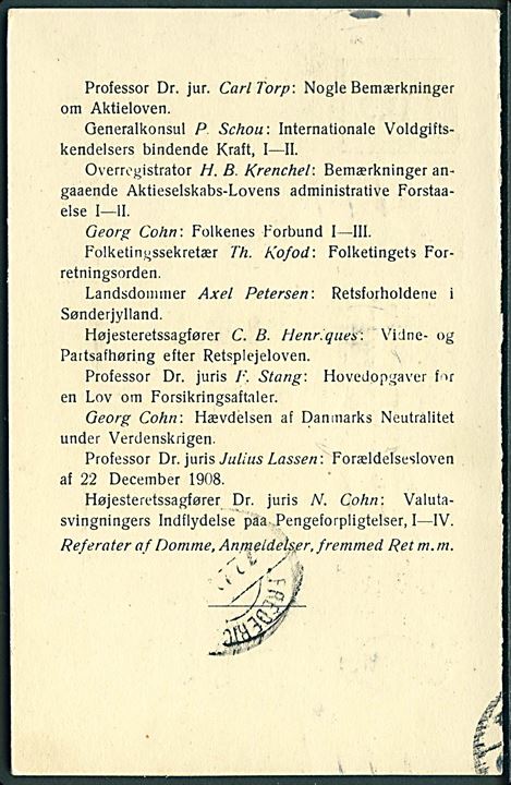 5/3 øre + 3/2 øre provisorisk dobbelt helsagsbrevkort opfrankeret med 2 øre Bølgelinie fra Juridisk Tidsskrift i København d. 5.2.1922 til Fredericia. Vedhængende ubenyttet svardel. Uhyre sjælden helsag - Skilling; “L”.