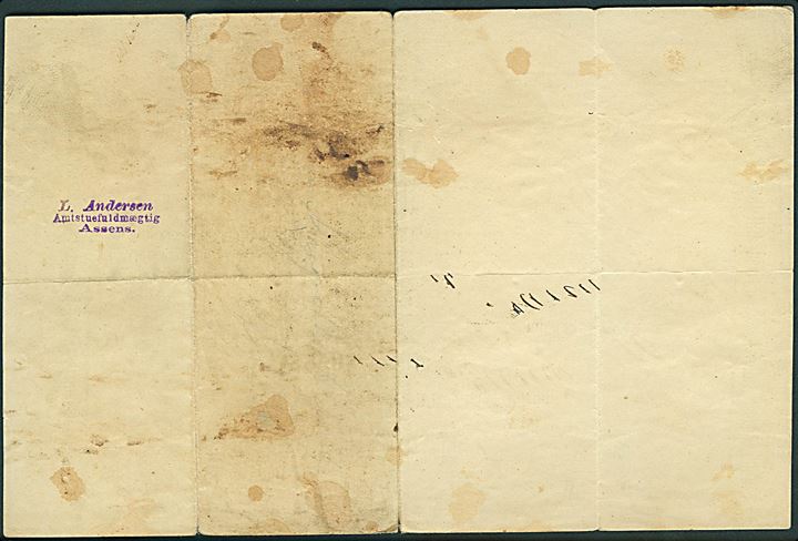 Passager-Billet No. 1 til indvendig plads med Posten fra Assens til Aarup d. 28.5.1884. Pris 1,50 kr. Daka 3500,- 