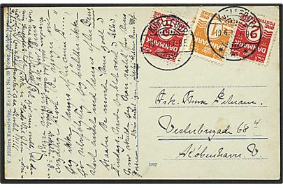1 øre og 2 øre (2) Bølgelinie på brevkort fra Kjellerup d. 10.6.1910 til København.