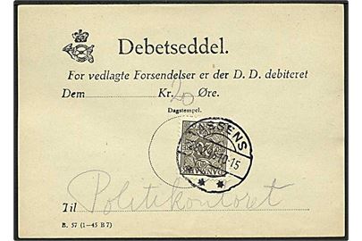 20 øre Portomærke på Debetseddel B.57 (1-45 B7) stemplet Assens d. 28.2.1948.