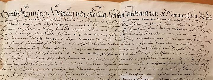 1610. Kongebrev fra Christian IV (1577-1648) dateret i Nyborg 1610 vedr. Christian Barnekow og underskrevet af rigskansler Jacob Ulfeldt med vedhængede laksegl. På bagsiden noteret “Fierde Dombreeff” m. kongens Kansler  Johan Friis’ segl d. 9.10.1610. Meget velbevaret brev.