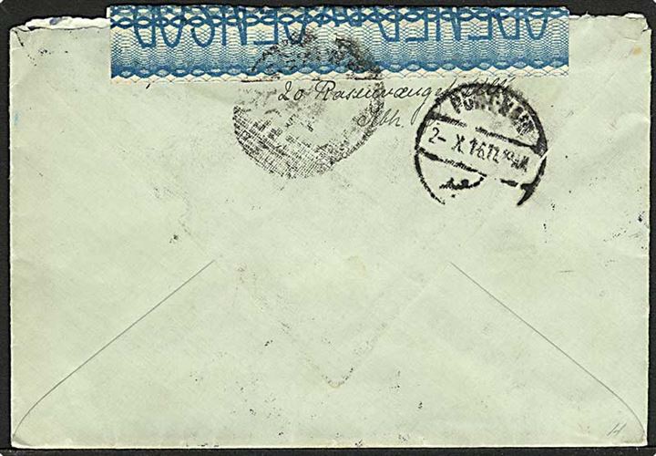 5 øre Chr. X i (4) på brev fra Kjøbenhavn Ø d. 14.9.1916 til styrmand ombord på S/S Natal via rederiet Orient i København - eftersendt til Port Said, Egypten. Åbnet af egyptisk censur.