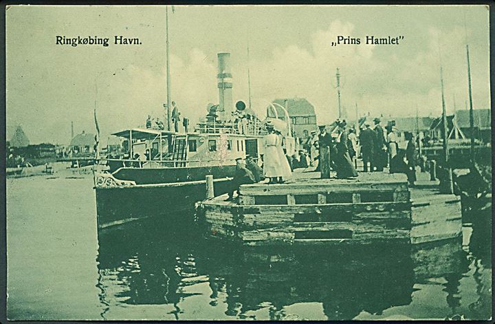 Ringkøbing Havn med D/S Prins Hamlet. U/no. (Lille forside skade). 