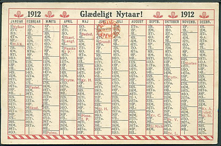 Glædeligt Nytaar 1912 kalender. Walter & Møller no. 6. 