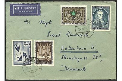 4 s. blandingsfrankeret luftpostbrev fra Wien d. 24.11.1954 til København, Danmark.