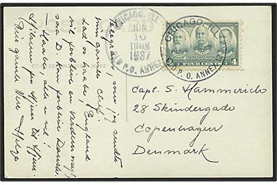 4 c. Admiraler single på brevkort (Militærlejr) stemplet Chicago Old GPO Annex d. 10.7.1937 til København, Danmark. Lodret fold.