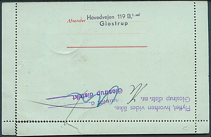 30 øre Fr. IX helsags korrespondancekort sendt lokalt i Glostrup d. 11.12.1961. Retur med flere stempler.