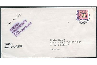 190 öre Privatpost på brev annulleret med flådestempel ÖSMO * ÖRLBO * d. 24.2.1988 og sidestemplet Chefen HMS Pingvinen Box 21 13061 Hårdsfjärden til Brøndby, Danmark.