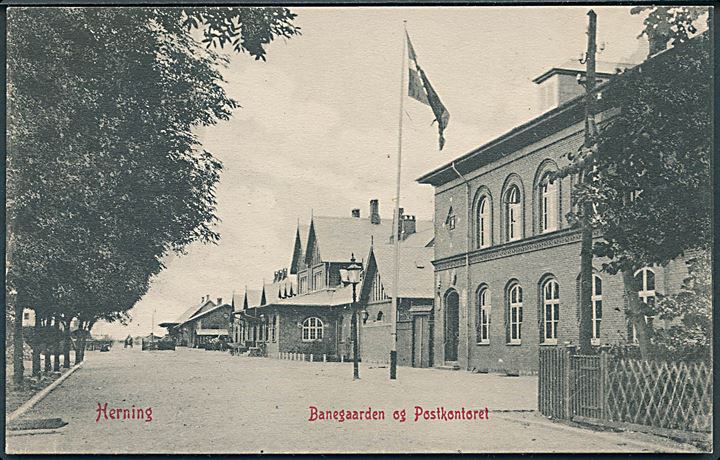 Herning. Banegaarden og Posthuset. Warburgs Kunstforlag no. 791. 