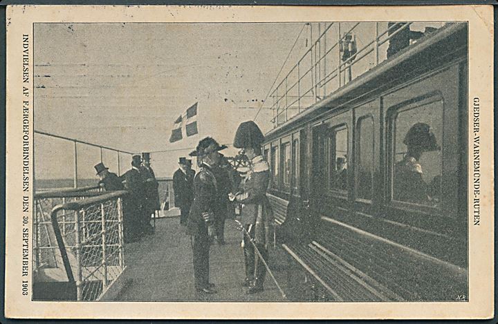 Kong Chr. IX ved indvielsen af færgeforbindelsen Gjedser - Warnemünde d. 30.9.1903. U/no.