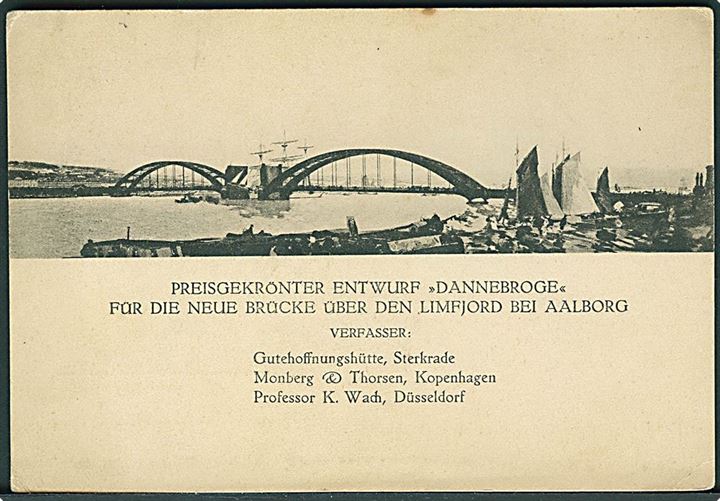 Aalborg, det prisvindende forslag “Dannebroge” til en ny Limfjordsbro ved konkurrencen i 1919. U/no. Kvalitet 7