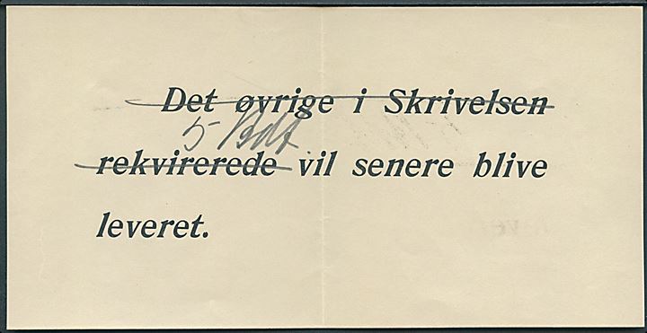 10 øre og 35 øre (par) Chr. X på adressebrev for pakke fra Postvæsenets Bogholderi- og Materialkontor i Kjøbenhavn d. 4.12.1916 til Postkontoret i Aalborg. Indlagt seddel vedr. tryksager som vil blive leveret senere.