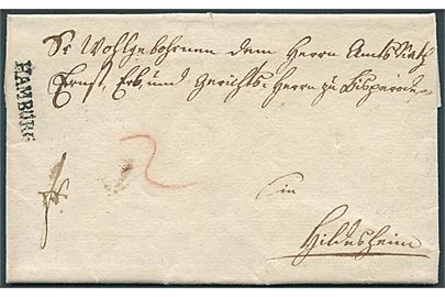 1794. Francobrev med indhold dateret Hamburg d. 5.3.1794 med sort liniestempel HAMBURG til Hildesheim.