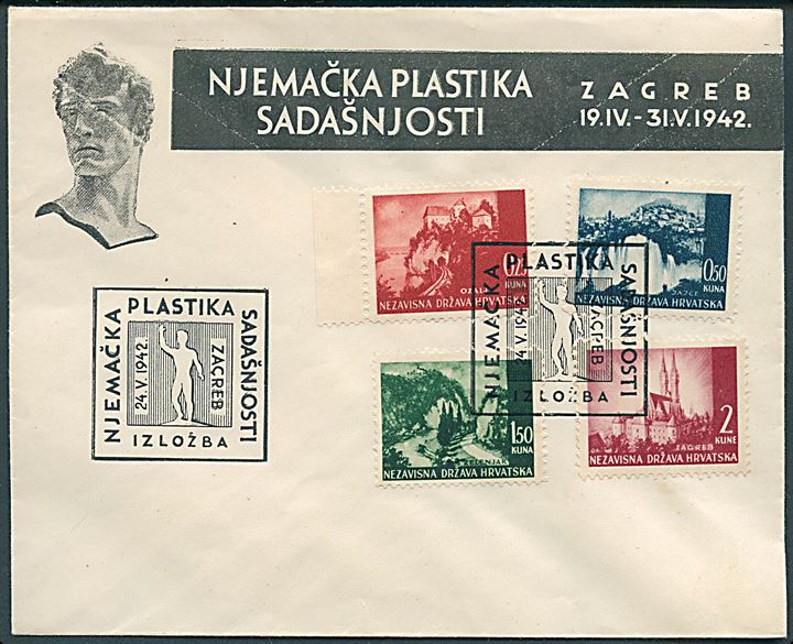 Landskabs udg. på uadresseret særkuvert stemplet Njemačka plastika sadašnjosti i Zagreb d. 24.5.1942.
