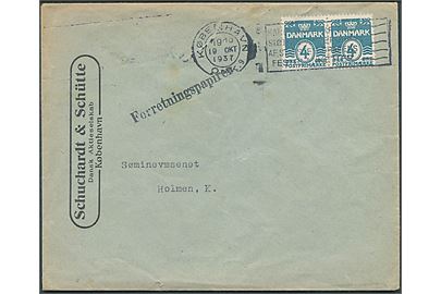 4 øre Bølgelinie i parstykke på lokal forretningspapirer sendt i København d. 19.10.1937.