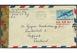 30 cents Transport på luftpostbrev fra New York d. 23.6.1943 til Reykjavik, Island. Åbnet af amerikansk censur no. 8454.