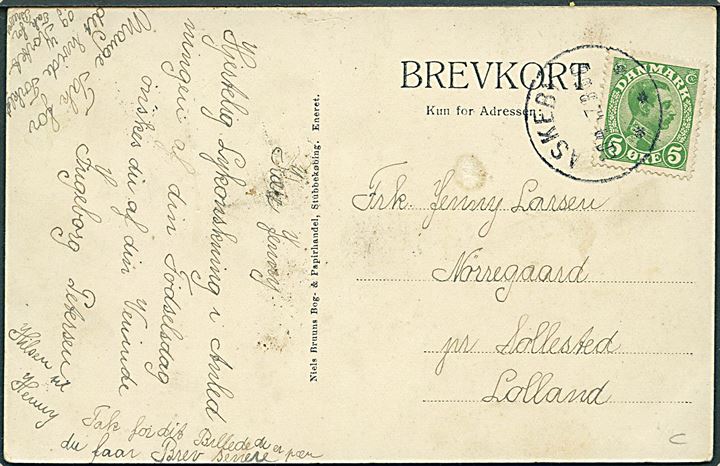 Stubbekøbing Banegaard. Niels Bruun u/no. (Lidt pletter). Annulleret med brotype IIIb Askeby d. 30.4.1917.